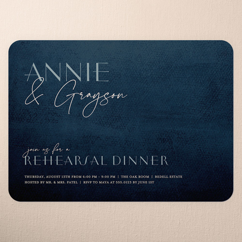 Modern Grace Rehearsal Dinner Invitation, Blue, 5x7 Flat, Pearl Shimmer Cardstock, Rounded