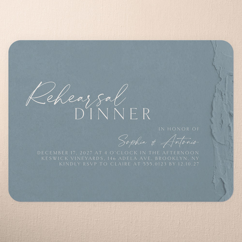 Torn Textures Rehearsal Dinner Invitation, Blue, 5x7 Flat, 100% Recycled Cardstock , Rounded, Feather