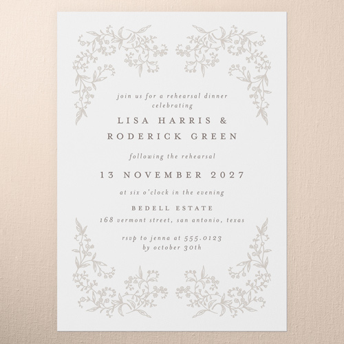 Delicate Florals Rehearsal Dinner Invitation, White, 5x7 Flat, Standard Smooth Cardstock, Square