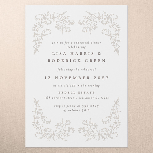 Delicate Florals Rehearsal Dinner Invitation, White, 5x7 Flat, Write Your Own Greeting, Pearl Shimmer Cardstock, Square