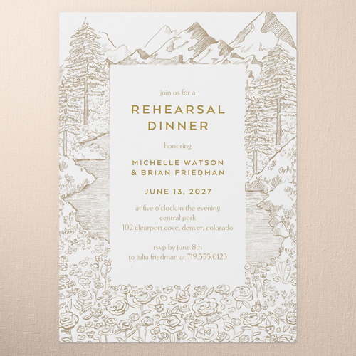 Alpine Affection Rehearsal Dinner Invitation, Brown, 5x7 Flat, Write Your Own Greeting, Pearl Shimmer Cardstock, Square