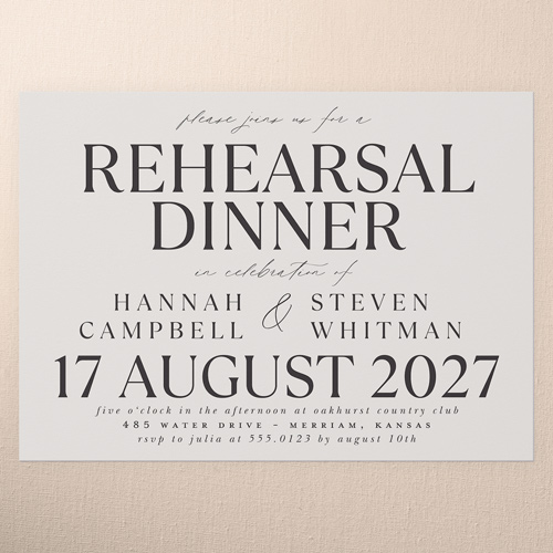 Official Headlines Rehearsal Dinner Invitation, Beige, 5x7 Flat, Luxe Double-Thick Cardstock, Square