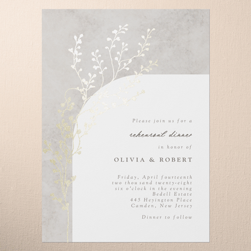Beaming Branch Rehearsal Dinner Invitation, Gray, Gold Foil, 5x7 Flat, Luxe Double-Thick Cardstock, Square, Gray