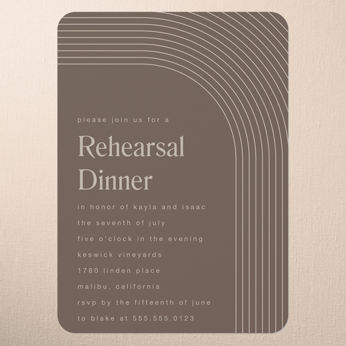 Round Bands Rehearsal Dinner Invitation, Brown, 5x7 Flat, Write Your Own Greeting, Pearl Shimmer Cardstock, Rounded, Brown