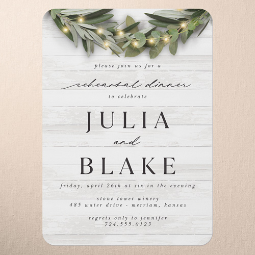 Wooden Wonders Rehearsal Dinner Invitation, White, 5x7 Flat, Standard Smooth Cardstock, Rounded