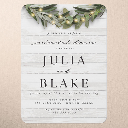 Wooden Wonders Rehearsal Dinner Invitation, White, 5x7 Flat, Matte, Signature Smooth Cardstock, Rounded, White
