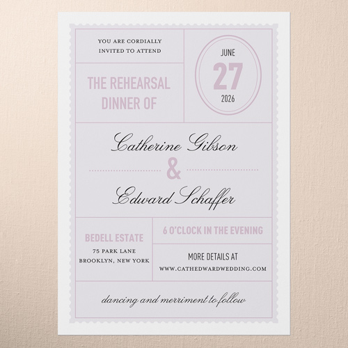 Letters Of Love Rehearsal Dinner Invitation, Purple, 5x7 Flat, Pearl Shimmer Cardstock, Square