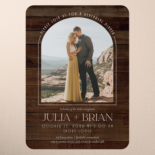 Timber Ties Rehearsal Dinner Invitation, Brown, 5x7 Flat, Matte, Signature Smooth Cardstock, Rounded, Brown