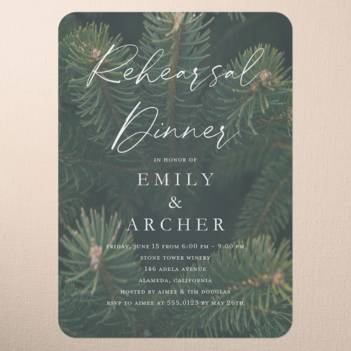 Leafy Lush Rehearsal Dinner Invitation, Brown, 5x7 Flat, Pearl Shimmer Cardstock, Rounded