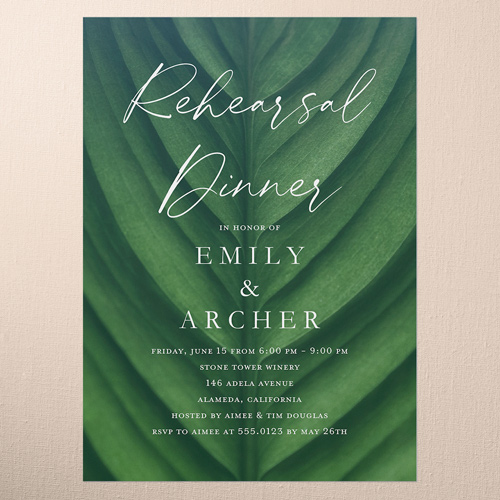 Leafy Lush Rehearsal Dinner Invitation, Green, 5x7 Flat, 100% Recycled Cardstock , Square, Dark Green