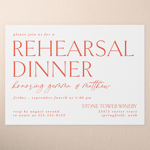 Editable Edition Rehearsal Dinner Invitation, Red, 5x7 Flat, Write Your Own, Standard Smooth Cardstock, Square, Blaze