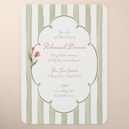 Watercolor Wildflowers Rehearsal Dinner Invitation, Red, 5x7 Flat, 100% Recycled Cardstock , Rounded, Red
