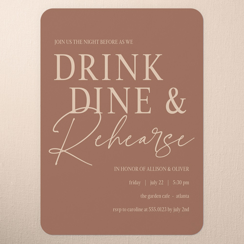 Refined Penmanship Rehearsal Dinner Invitation, none, Beige, 5x7 Flat, Matte, Signature Smooth Cardstock, Rounded, Tan