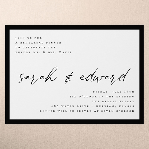 Script Side Rehearsal Dinner Invitation, White, 5x7 Flat, 100% Recycled Cardstock , Square, White