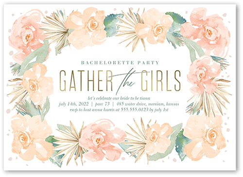 Gather the Girls Bachelorette Party Invitation, White, 5x7 Flat, Luxe Double-Thick Cardstock, Square