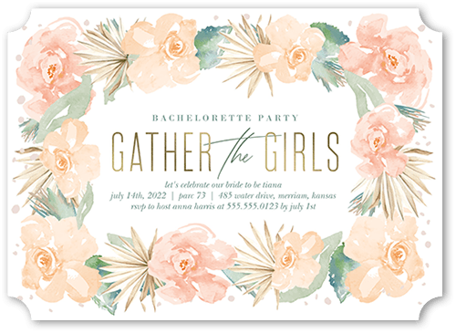 Gather the Girls Bachelorette Party Invitation, White, 5x7 Flat, Pearl Shimmer Cardstock, Ticket