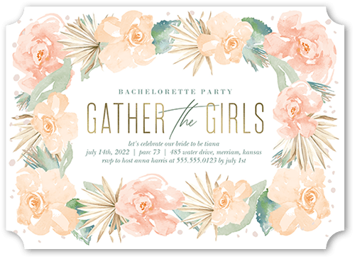 Gather the Girls Bachelorette Party Invitation, White, 5x7 Flat, 100% Recycled Cardstock , Ticket