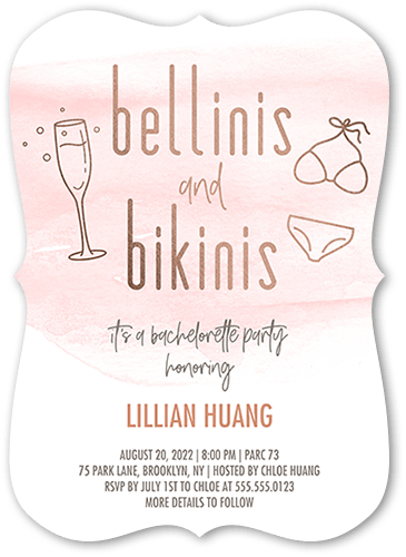 Bellinis and Bikinis Bachelorette Party Invitation, White, 5x7, Pearl Shimmer Cardstock, Bracket