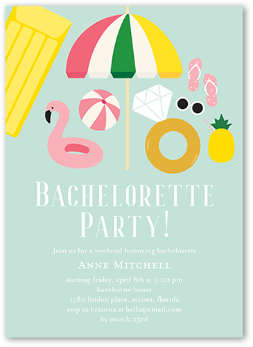 Pool Party Bash Bachelorette Party Invitation, Blue, 5x7, Pearl Shimmer Cardstock, Square