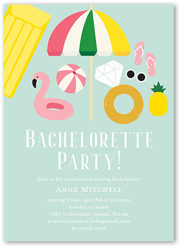 Pool Party Bash Bachelorette Party Invitation, Blue, 5x7 Flat, Standard Smooth Cardstock, Square