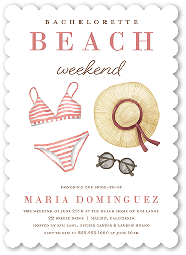 Beach Weekend Bachelorette Party Invitation, White, 5x7 Flat, 100% Recycled Cardstock , Scallop