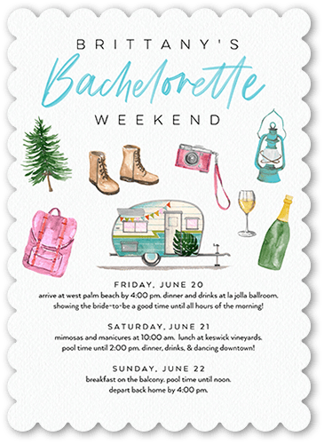 Mountain Weekend Bachelorette Party Invitation, White, 5x7, Pearl Shimmer Cardstock, Scallop