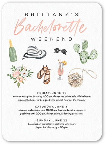 Desert Weekend Bachelorette Party Invitation, White, 5x7 Flat, Matte, Signature Smooth Cardstock, Rounded