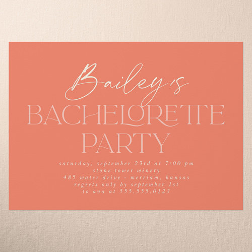 Classy Headline Bachelorette Party Invitation, Orange, none, 5x7 Flat, Standard Smooth Cardstock, Square, Orange