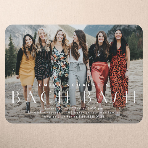 Bach Bash Bachelorette Party Invitation, White, none, 5x7 Flat, Pearl Shimmer Cardstock, Rounded, White