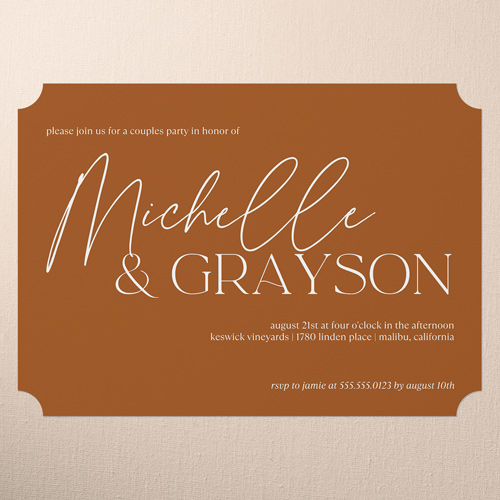 Typeface Names Couples Party Invitation, Orange, 5x7 Flat, Pearl Shimmer Cardstock, Ticket