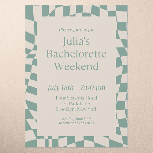 Wavy Checkered Bachelorette Party Invitation, Green, 5x7 Flat, Write Your Own Greeting, 100% Recycled Cardstock , Square, Green