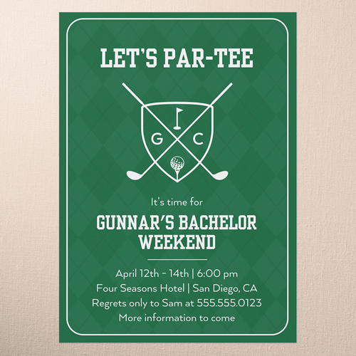 Par Paradise Bachelor Party Invitation, Green, 5x7 Flat, Pearl Shimmer Cardstock, Square