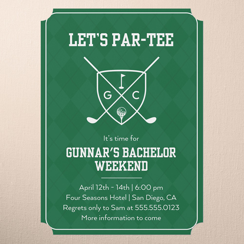 Par Paradise Bachelor Party Invitation, Green, 5x7 Flat, Pearl Shimmer Cardstock, Ticket, White