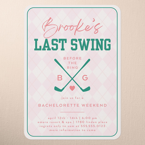 Golf Getaway Bachelorette Party Invitation, Pink, 5x7 Flat, Matte, Signature Smooth Cardstock, Rounded