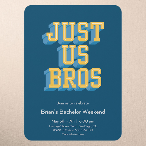 Bro Time Bachelor Party Invitation, Blue, 5x7 Flat, Standard Smooth Cardstock, Rounded, White