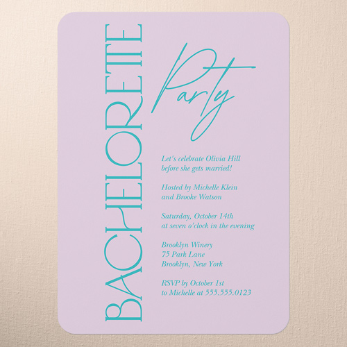 Elegant Marquee Bachelorette Party Invitation, Purple, 5x7 Flat, Matte, Signature Smooth Cardstock, Rounded