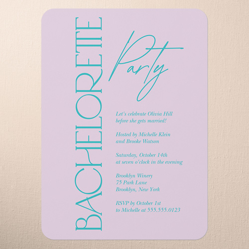 Elegant Marquee Bachelorette Party Invitation, Purple, 5x7 Flat, Write Your Own Greeting, Matte, Signature Smooth Cardstock, Rounded