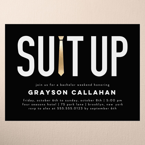 Tie Time Bachelor Party Invitation, Black, 5x7 Flat, Matte, Signature Smooth Cardstock, Square, White