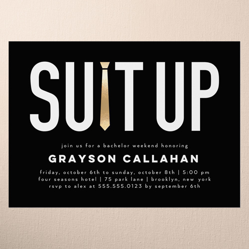 Tie Time Bachelor Party Invitation, Black, 5x7 Flat, Standard Smooth Cardstock, Square, Black