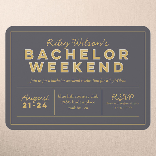Classic Outline Bachelor Party Invitation, Brown, 5x7 Flat, Pearl Shimmer Cardstock, Rounded