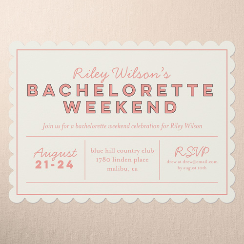 Outlined Headline Bachelorette Party Invitation, Pink, 5x7 Flat, Matte, Signature Smooth Cardstock, Scallop