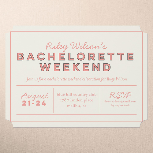 Outlined Headline Bachelorette Party Invitation, Pink, 5x7 Flat, Pearl Shimmer Cardstock, Ticket