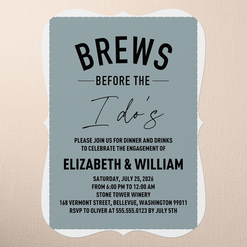 Bold Brews Couples Party Invitation, Gray, 5x7 Flat, Pearl Shimmer Cardstock, Bracket, White