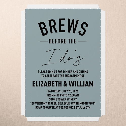 Bold Brews Couples Party Invitation, Gray, 5x7 Flat, Pearl Shimmer Cardstock, Ticket