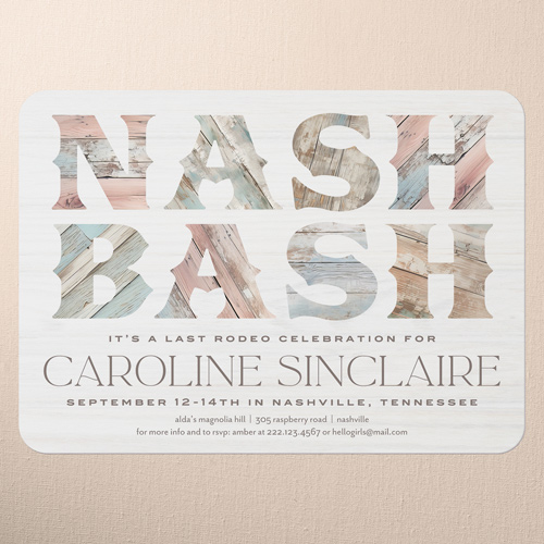 Nash Bash Bachelorette Party Invitation, Beige, 5x7 Flat, Standard Smooth Cardstock, Rounded