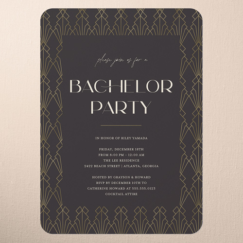 Deco Decor Bachelor Party Invitation, Black, 5x7 Flat, Standard Smooth Cardstock, Rounded