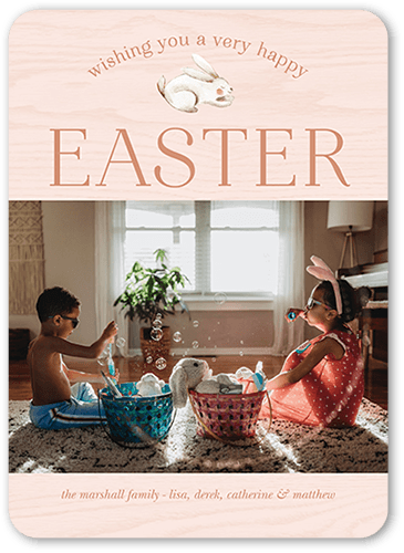 Happy Hare Easter Card, Beige, 5x7 Flat, Standard Smooth Cardstock, Rounded, Pueblo