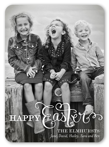 Script Overlay Easter Card, White, Standard Smooth Cardstock, Rounded, White