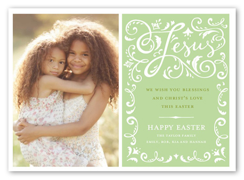 Refined Floral Easter Card, Green, Luxe Double-Thick Cardstock, Square