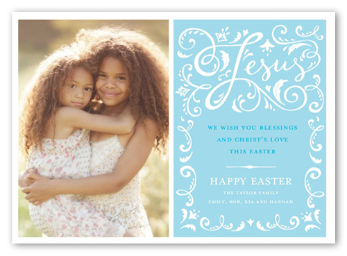 Refined Floral Easter Card, Blue, Matte, Signature Smooth Cardstock, Square
